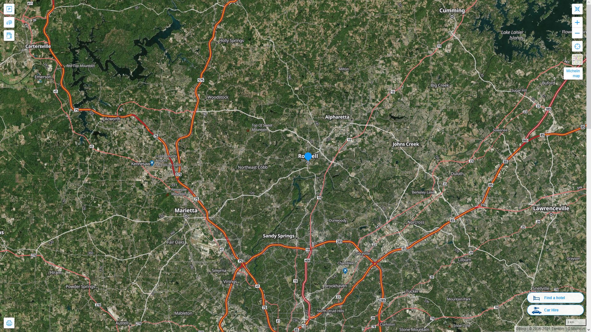 Roswell Georgia Highway and Road Map with Satellite View